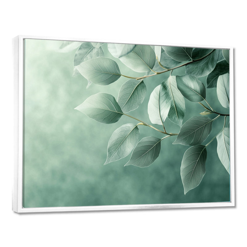 Feuilles de jade monochromes luxuriantes I - feuilles, art mural, H 30 po x l 40 po, Impression encadrée flottante, Blanc