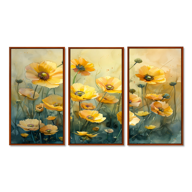 «Buttercup» jaune et jaune avec brise III «Buttercup et jaune avec brise III» - 3 pièces, H 28 po x l 36 po
