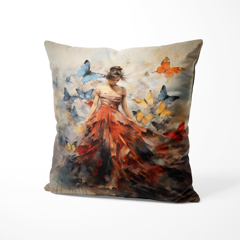 Coussin Butterfly And Woman Dance I, H 16 po x l 16 po