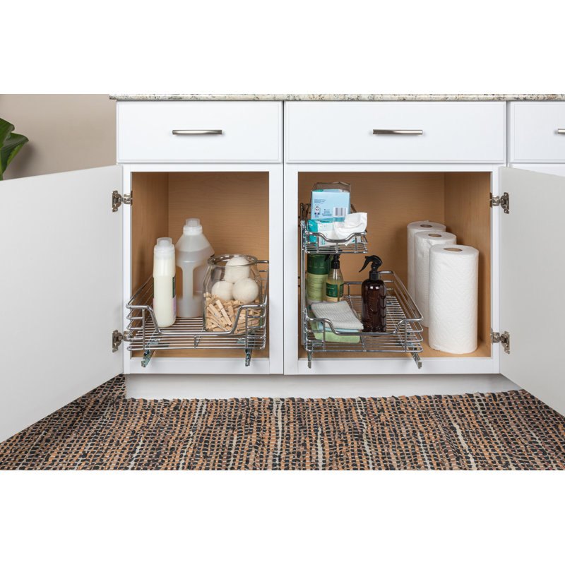 Glidez 2‑Tier Multipurpose Chrome‑Plated Steel Pull‑Out/Slide‑Out Under Sink Organizer, Chrome - Not Lined