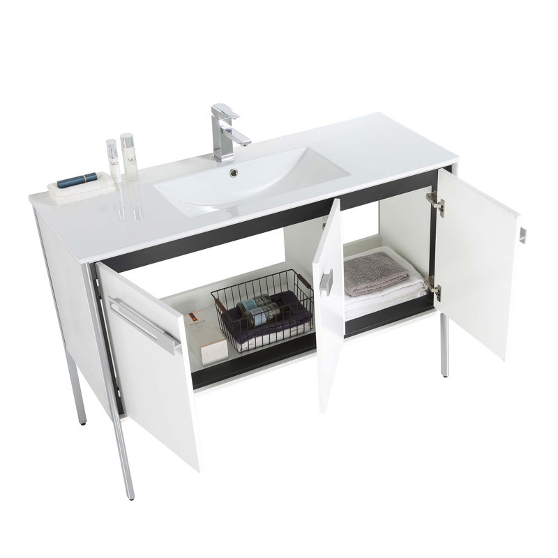 48" Single Bathroom Vanity, White Matte, Polished Chrome