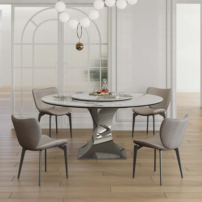 59" Round Sintered Stone Dining Table Set