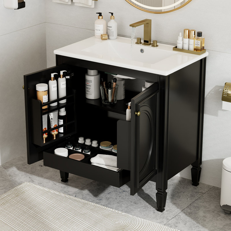 Meuble-lavabo 30 po avec lavabo et deux portes avec tablette, Noir
