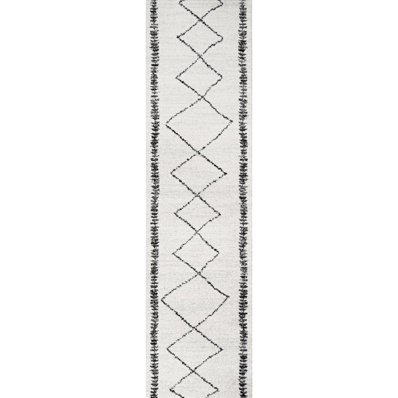 Tapis crème / noir Bradt Moroccan Beni Souk, Tapis de couloir 2 pi 3 po x 8 pi