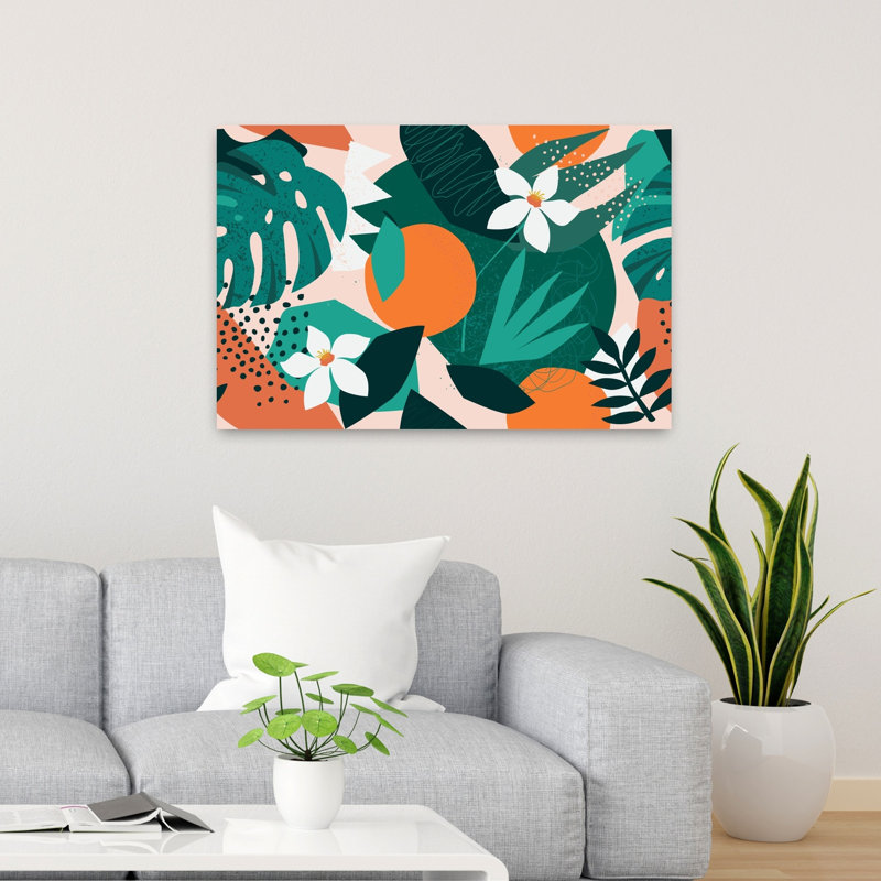«Vibrant Tropical Oranges», art abstrait moderne, fruits biologiques et nature, H 24 po x l 36 po