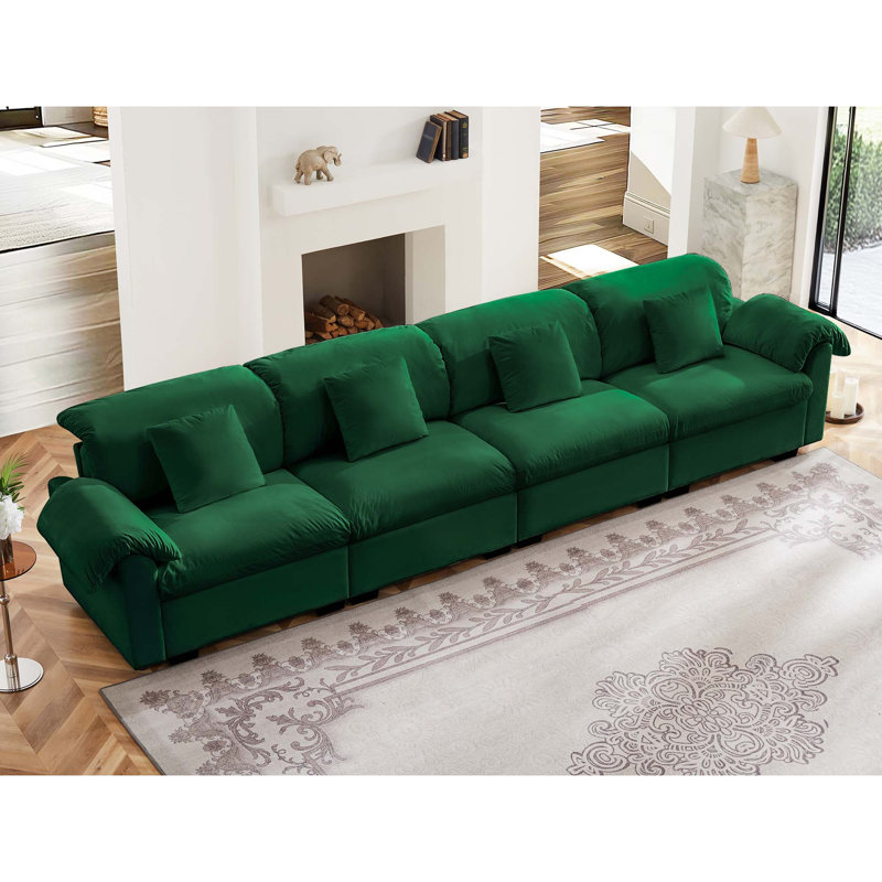 Canapé modulaire en velours 4 places Ishman, Vert