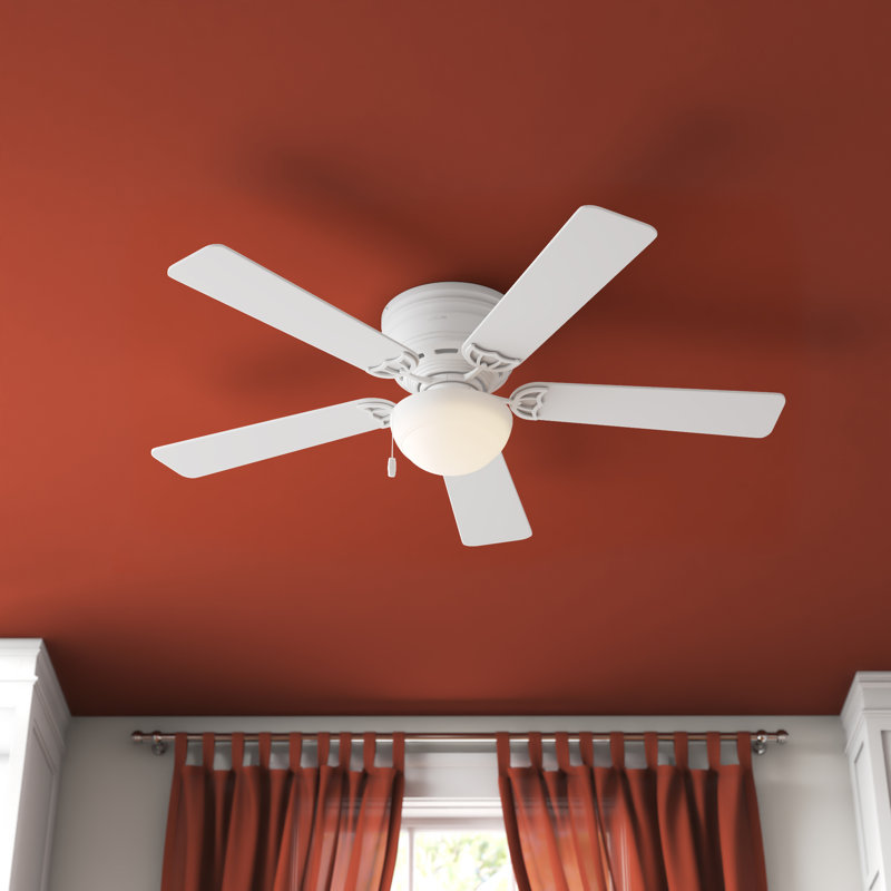 52" Low Profile III Plus 5 - Blade Flush Mount Ceiling Fan with Pull Chain and Light Kit Included, White