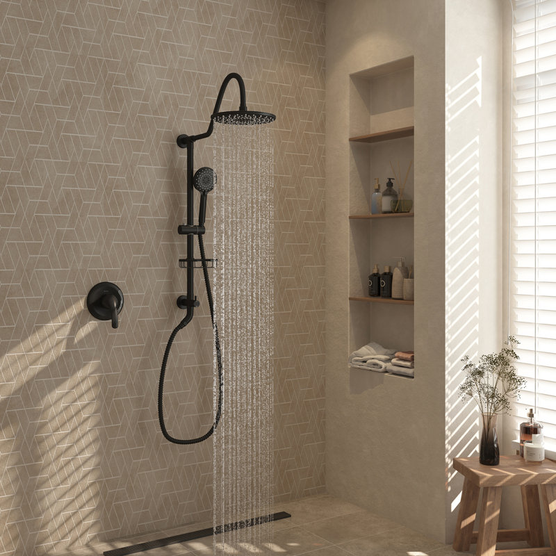Système de douche complet à pression équilibrée (contrôle de la température seulement) avec valve brute, Noir mat