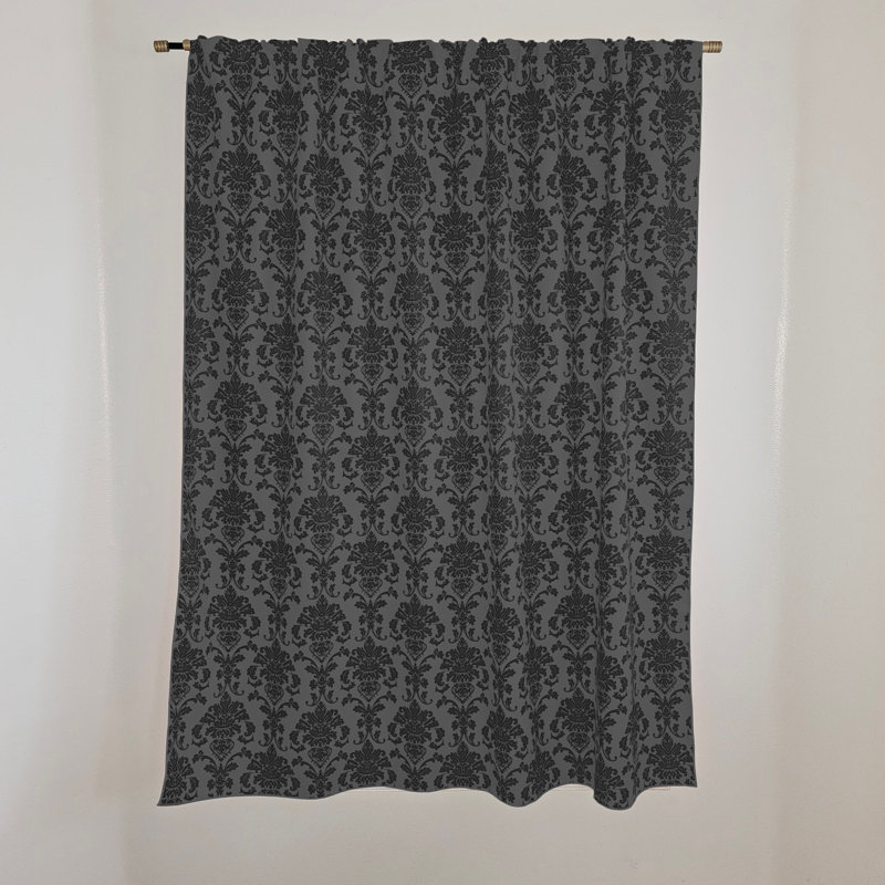 Rideau de fenêtre en popeline de polyester à imprimé damassé de 58 pouces de large, Gris anthracite, L 58 po x L 72 po