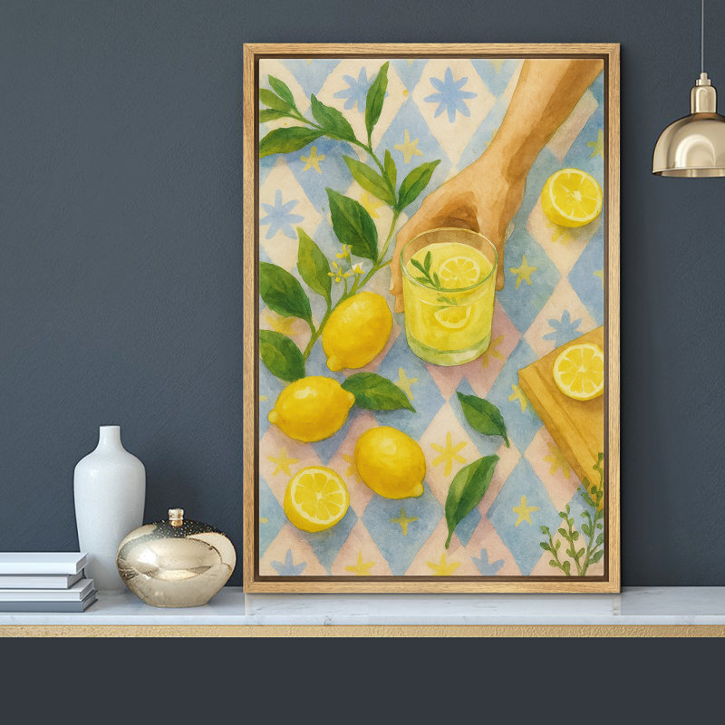«Lemon Drink and Fruits Art», reproduction d'art sur toile encadrée, H 36 po x l 24 po x P 1,5 po, Cadre naturel