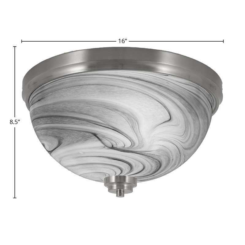 Plafonnier encastré, montré avec verre tourbillon onyx, Nickel brossé, H 8,5 po x l 8,5 po x P 16 po