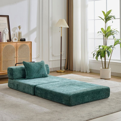 Canapé à compression, canapé-lit à plancher convertible à structure fixe, canapé modulaire à assise simple sans os, sans assemblage requis, tissu chenille, pour chambre à coucher de salon, vert foncé