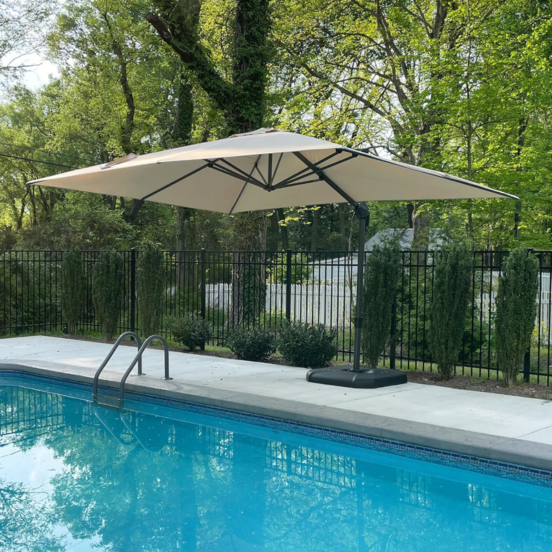 108'' x 138'' Rectangular Large Cantilever Outdoor Aluminum Offset Umbrella with Base and 360-degree Rotation, Beige