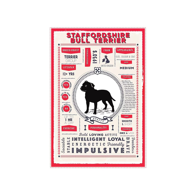 Staffordshire Bull Terrier infographique rouge par PaperPaintPixels - impression sur toile tendue