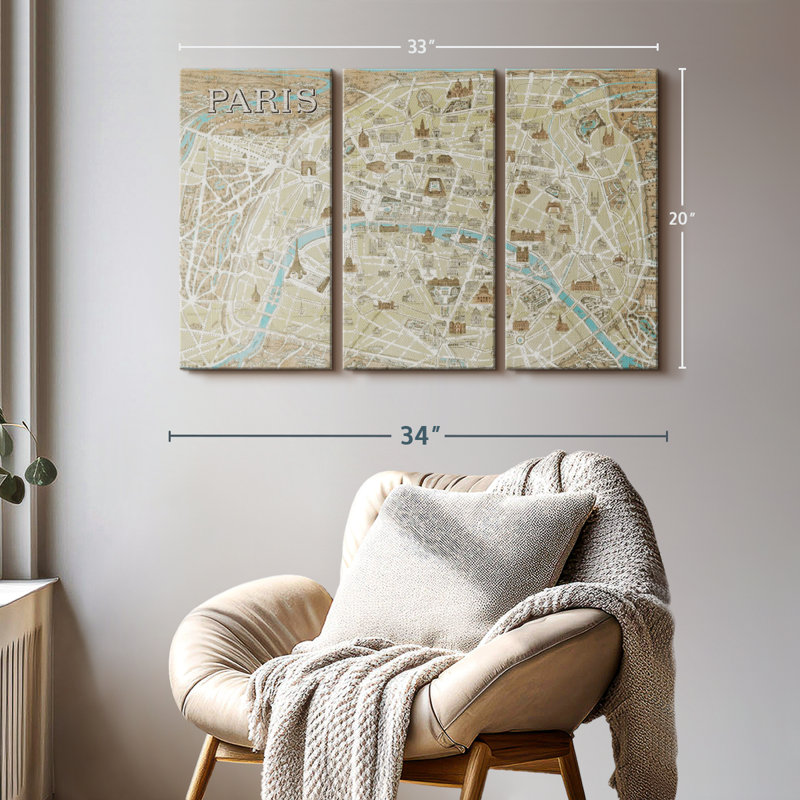 «Monuments of Paris Map Blue» sur toile, H 20 po x l 33 po x P 1,25 po