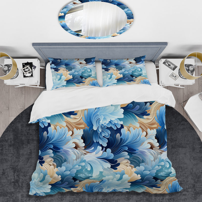 Ensemble de housse de couette bleu et blanc, Housse de couette pour très grand lit et 2 très