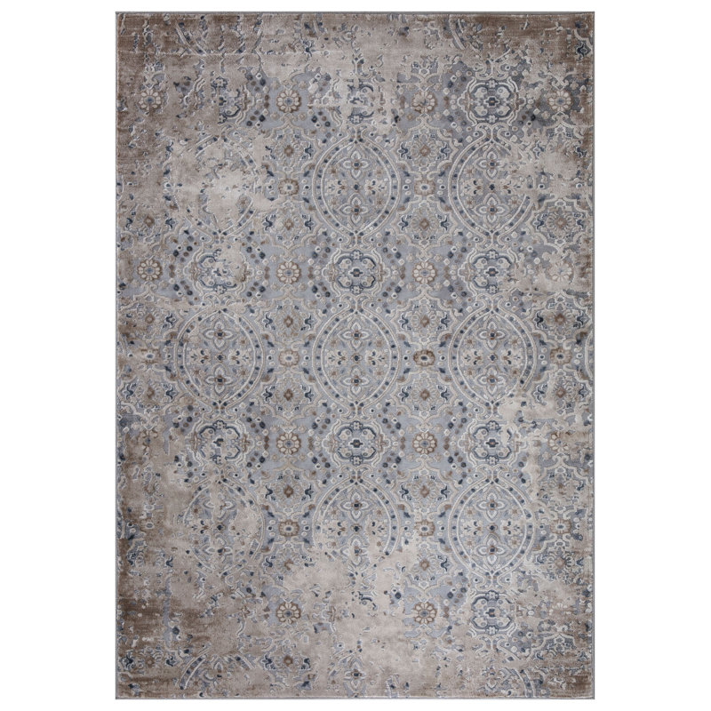 Tapis gris tissé à la machine Breesha, Rectangle 3 pi 10 po x 6 pi