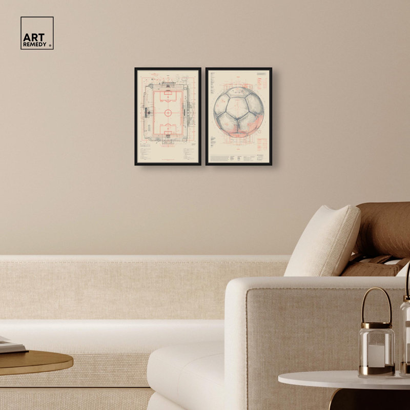 Ensemble de décorations murales sportives « Sport Blueprints » sur toile imprimée par Art Remedy, cadre noir, 10 x 15