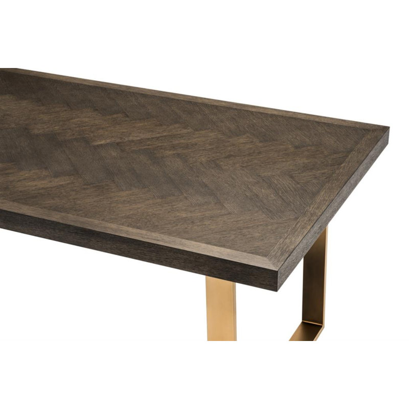 Table de salle à manger en chêne massif, L 39,3701 po x L 90,5512 po, Chêne brun / laiton brossé