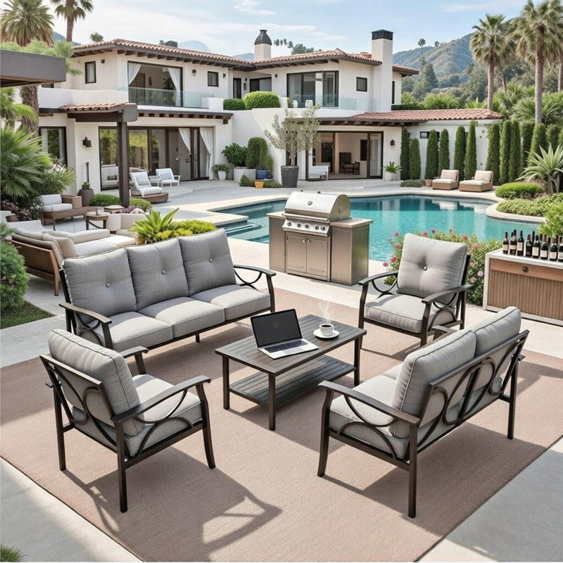 5-Piece Metal Patio Furniture Set, Gray