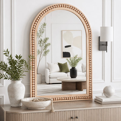 Arch Wall Mirror with Beaded Solid Wood Frame