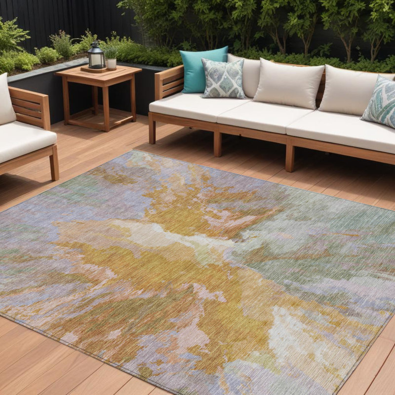 Tapis extérieur lavable abstrait rouille et lavande 8 pi x 10 pi