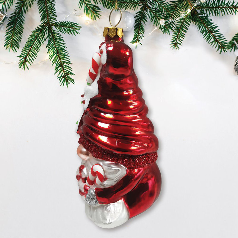Ornement de Noël en verre gnome de bonbon