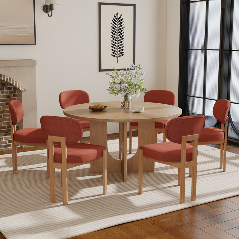 Ensemble de salle à manger Farmhouse, Brun, 1 table + 6 chaises, Orange