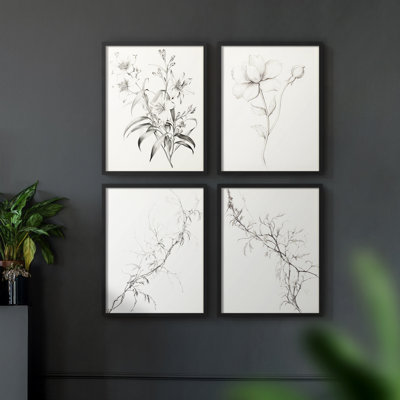 «Vintage Floral Print», impression encadrée - ensemble de 4