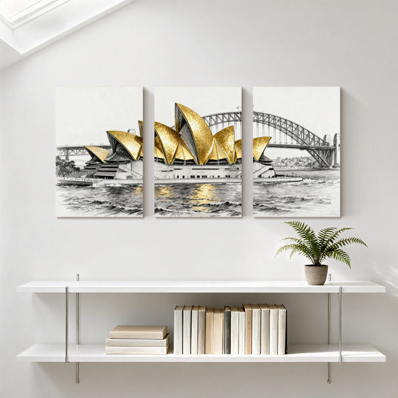 Ensemble de 3 impressions d'art sur toile, "Golden Sails Bridge", H 30 po x l 60 po
