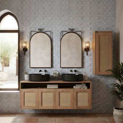 Meuble-lavabo de 48 pouces avec deux lavabos en céramique et armoires latérales