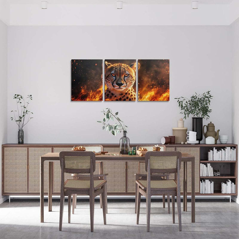 Cheetah Wall Posters Room Decor Fire Cool Framed Canvas Kitchen Wall Art 3D Leopard Africa Animal Office Bathroom Wall Art House Decor,3 Piece 12X16 Inch