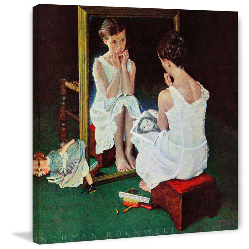Girl At The Mirror by Norman Rockwell - Wrapped Canvas Print, 46 cm H x 46 cm W