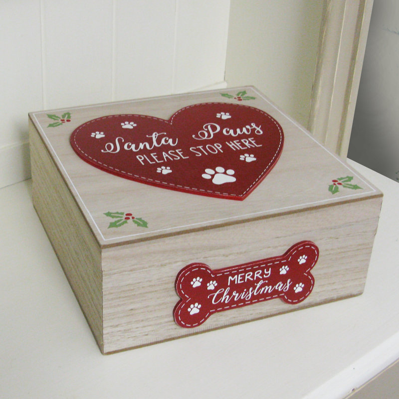 Christmas Box Santa Paws Wooden Box