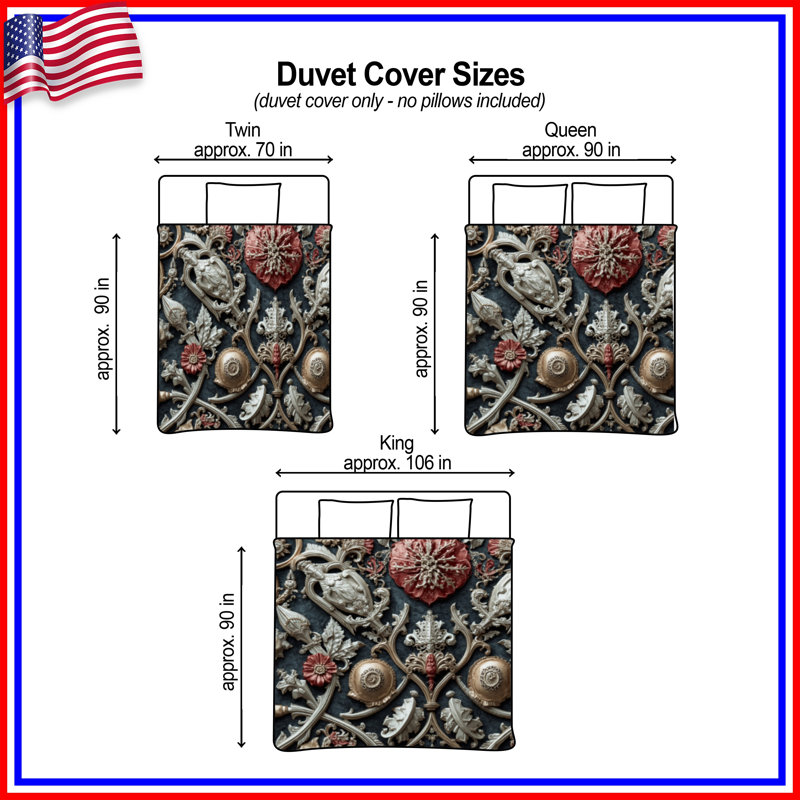 Ornate Baroque Embellishments Duvet Covers, Lit simple
