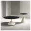 Ensemble de 2 tables basses rondes avec dessus en noyer et bases en forme de sablier blanc-1214556699-1214556694