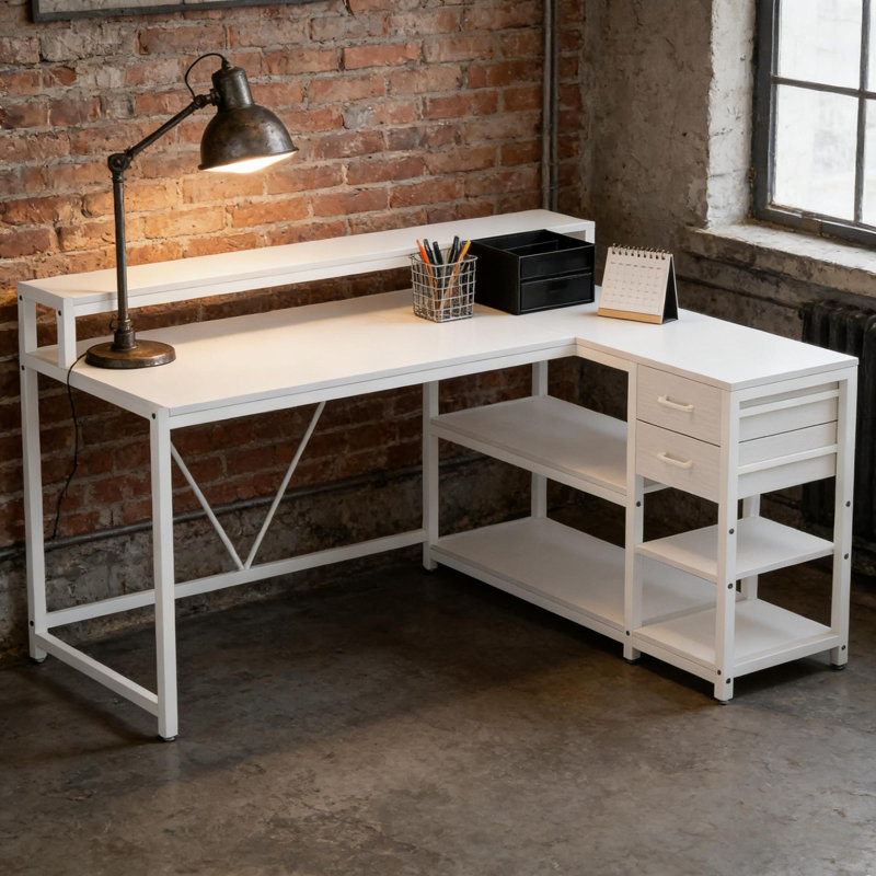 Bureau en L peu encombrant, panneau de métal et de particules, bureau à domicile moderne