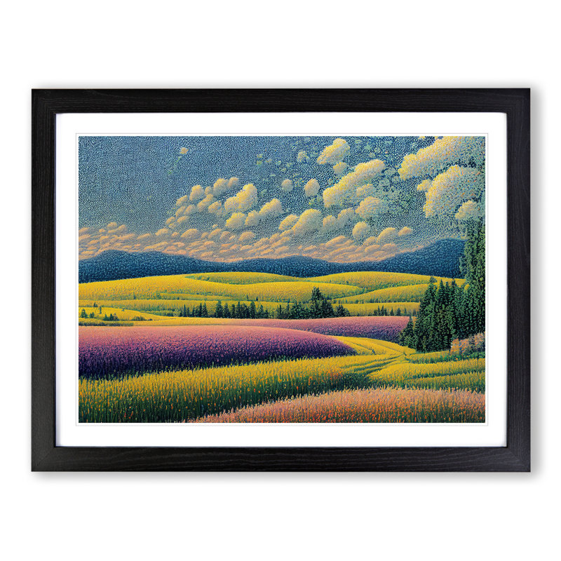 XH1022-6836X Peaceful Spring Meadow Landscape - Picture Frame Print, Black, 46cm H x 64cm W x 2cm D