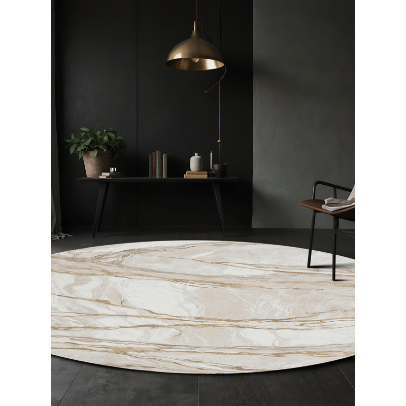 Machine Washable Gray Area Rug, Round 3'