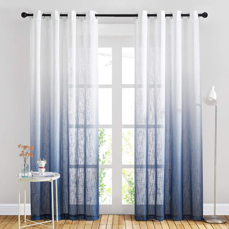NICETOWN Ombre Sheer Curtains for Windows, Grommet Decorative Sheer Linen Curtains Semitransparent with Light Filtering for Bedroom/Living Room, 2 Panels
