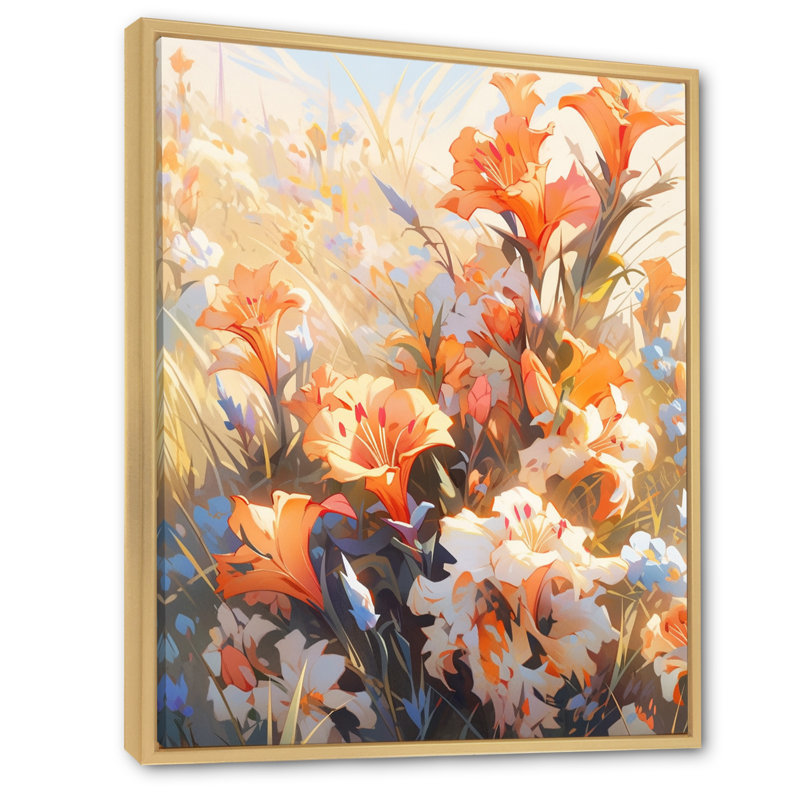 Corail blanc, coup de crayon, bouquet de fleurs sur toile, H 40 po x l 30 po x P 1,5 po, Cadre naturel flottant
