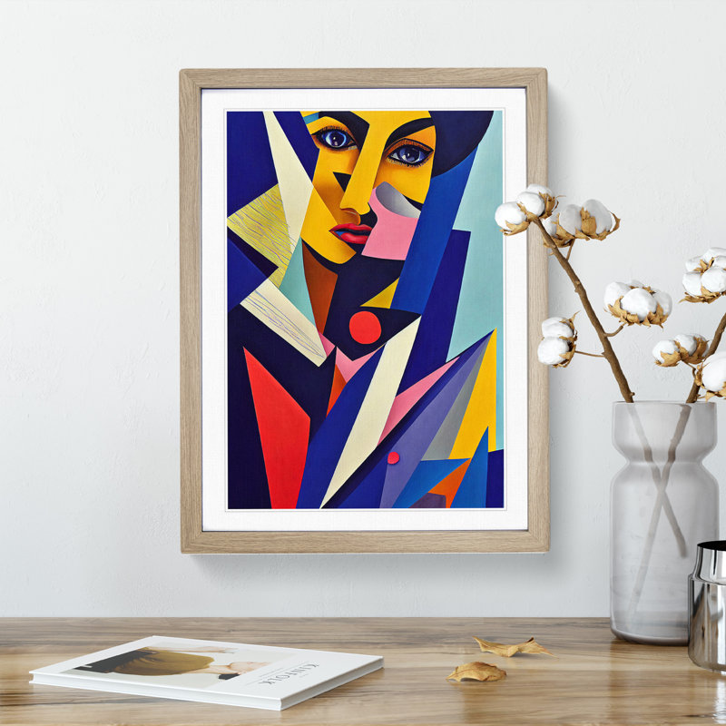 Woman Abstract Cubism No.1 - Wall Art, 34cm H x 25cm W, Oak Framed