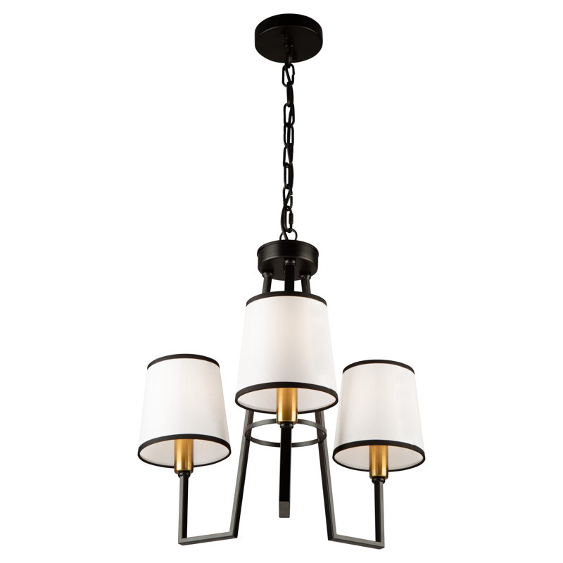 Coco Mini 3-Light Black and Gold Chandelier with White Linen Shade
