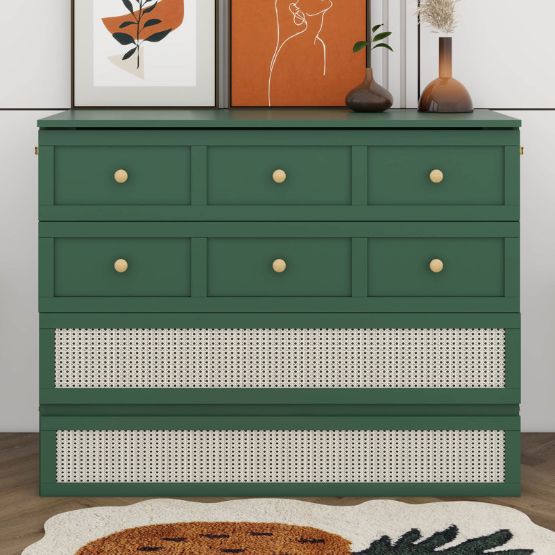 Murphy Bed with Large Drawers, Full, Green