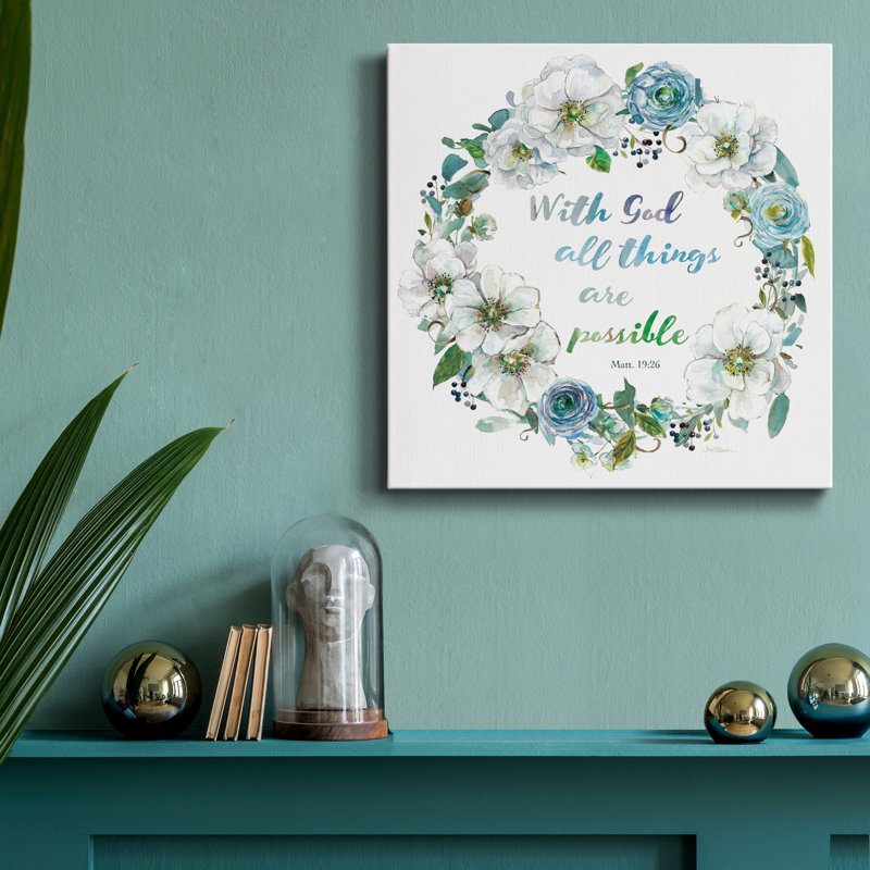 Floral Scripture Wreath II - impression sur toile tendue, H 10 po x l 10 po x P 1,5 po