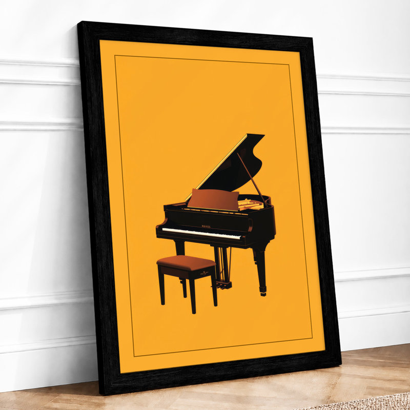 Grand Piano in Yellow Modern - Framed Print, A2 - 59.4 x 42.0 cm, Black