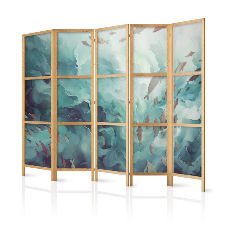 171cm H Solid Wood Folding Room Divider, 171cm H x 225cm W x 1.2cm D, 5