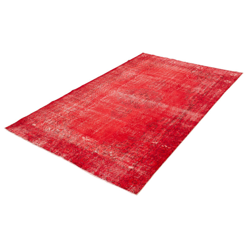 Tapis rouge en laine noué à la main de conception unique 2000S 6 pi 9 po x 10 pi 10 po Ojiugo