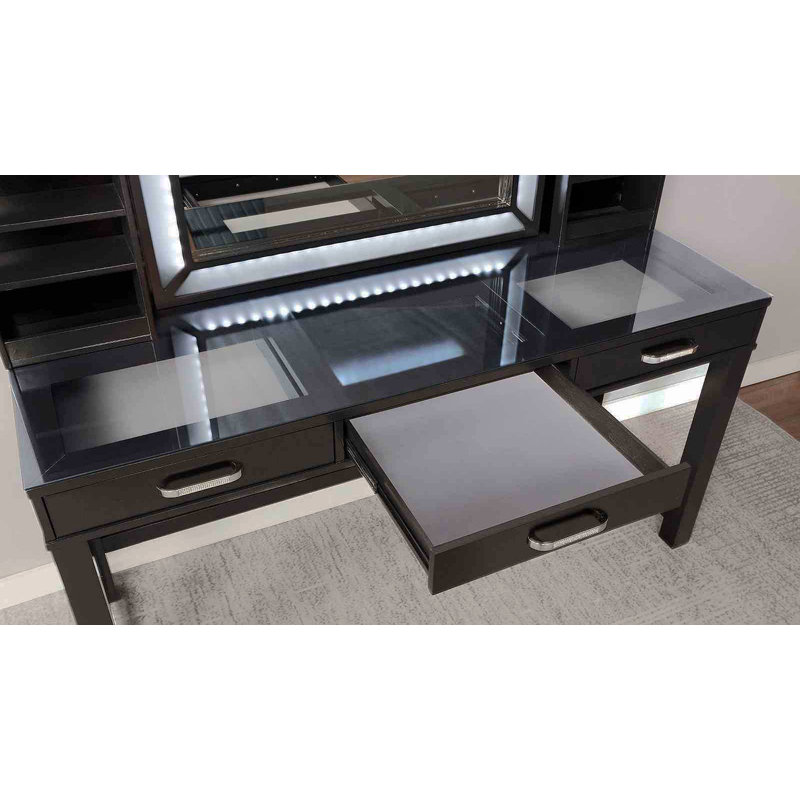 Glam Style 1Pc Vanity W/ Stool Set, Obsidian Gray