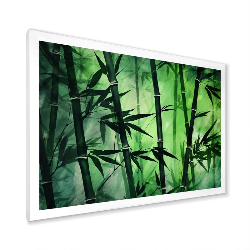 Bambou vert foncé et clair sur toile, H 30 po x l 40 po x P 1,5 po, Cadre photo blanc